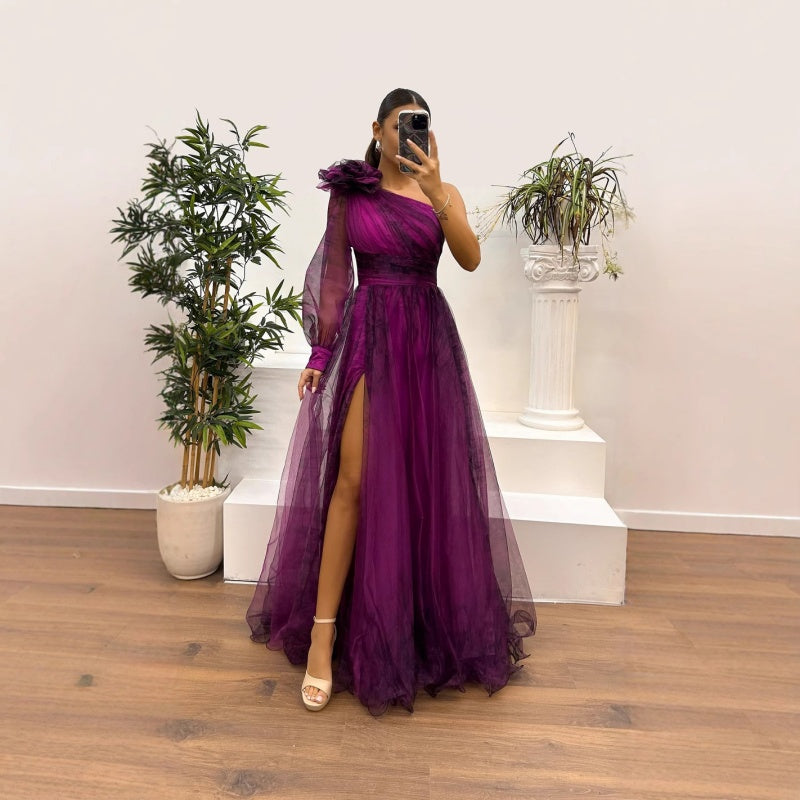 Deen | Damen modisches bedrucktes Kleid mit schräger Schulter aus Mesh