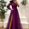 Deen | Damen modisches bedrucktes Kleid mit schräger Schulter aus Mesh