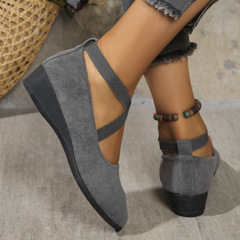 Mathias | Elegante feste Farbe elastische Riemen niedrige Keilschuhe