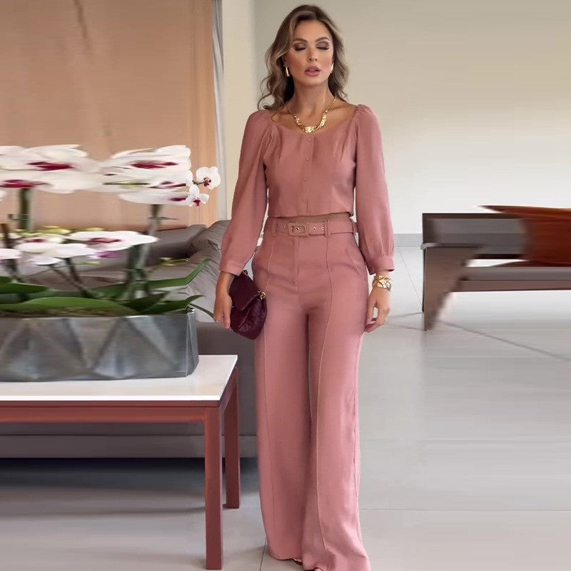 Aislyn | Elegant pink top and further tube pants 2-part set