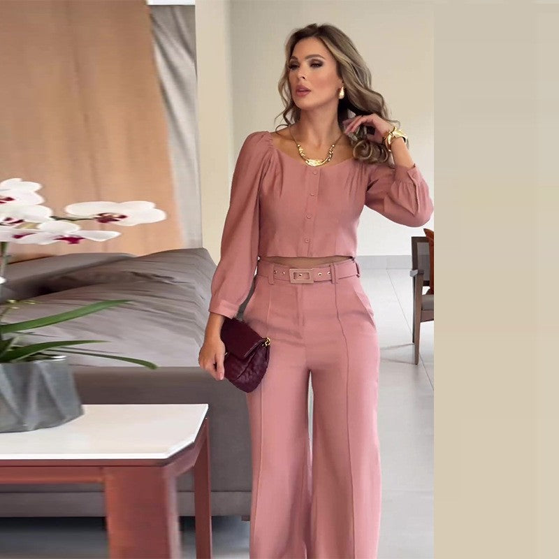 Aislyn | Elegant pink top and further tube pants 2-part set