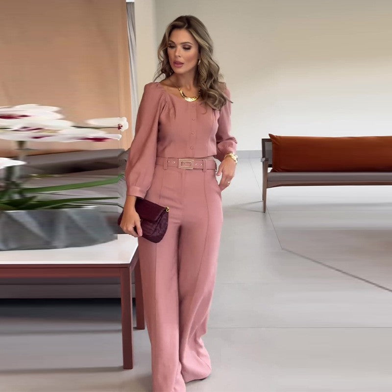 Aislyn | Elegant pink top and further tube pants 2-part set