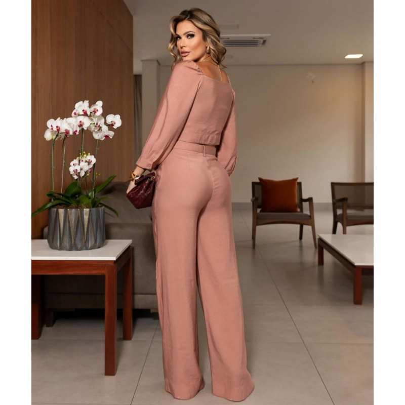 Aislyn | Elegant pink top and further tube pants 2-part set