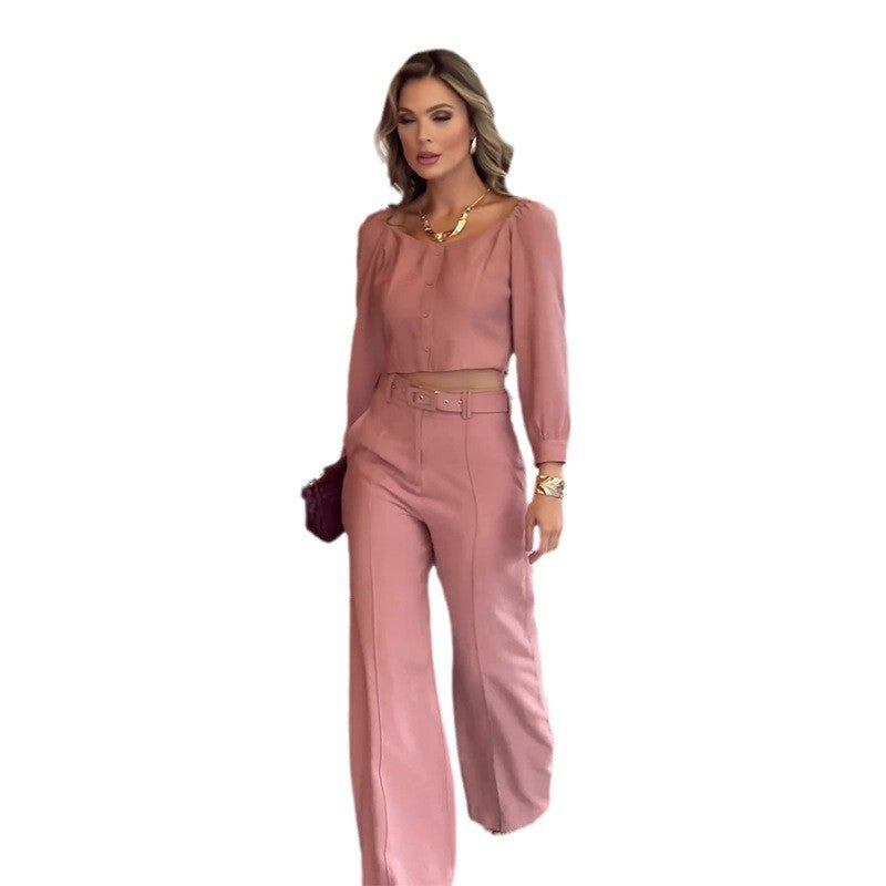 Aislyn | Elegant pink top and further tube pants 2-part set