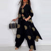 Christina | Lockeres Damen-Top mit V-Ausschnitt und bedruckte Hose mit weitem Bein