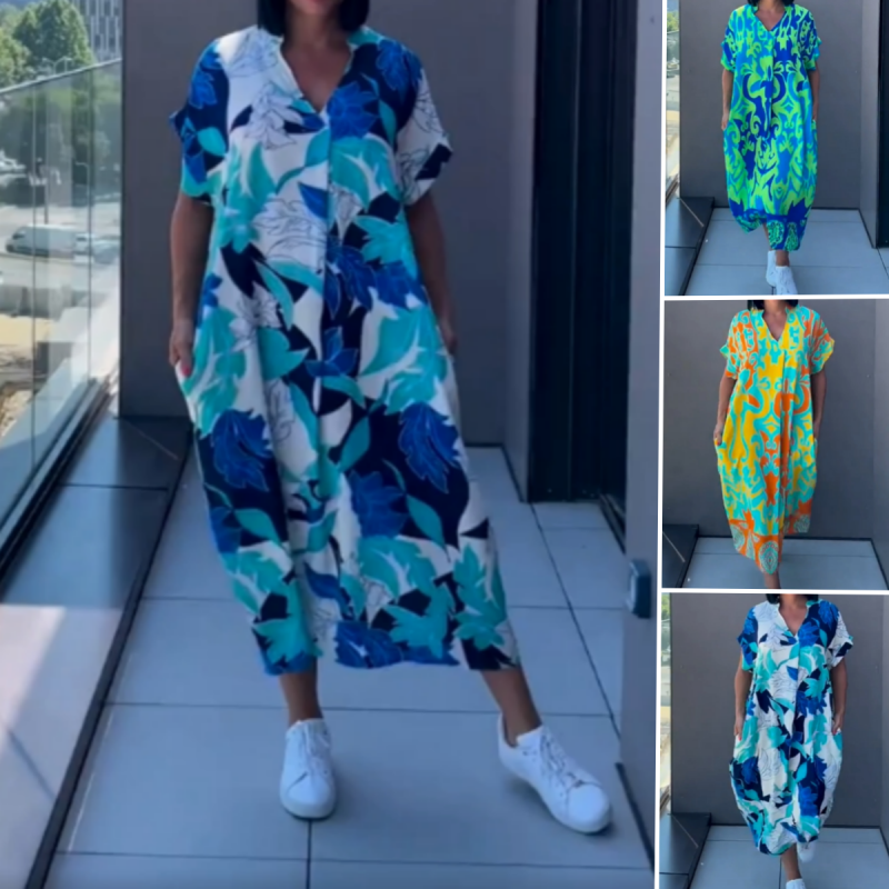 Katherine | Lässiges, elegantes, bedrucktes Kleid mit V-Ausschnitt für Damen