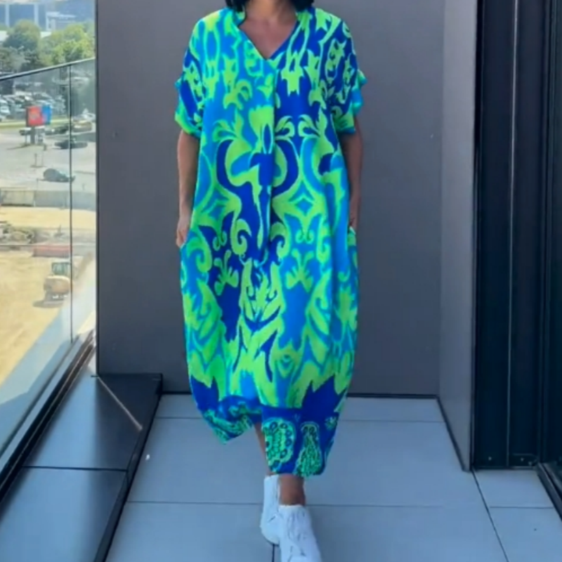 Katherine | Lässiges, elegantes, bedrucktes Kleid mit V-Ausschnitt für Damen