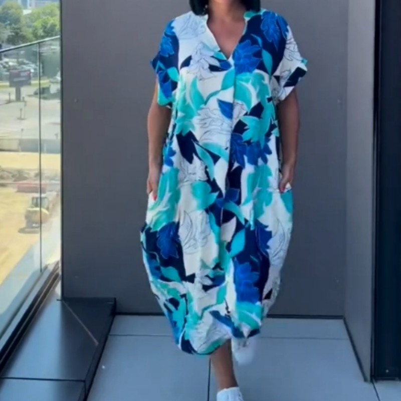 Katherine | Lässiges, elegantes, bedrucktes Kleid mit V-Ausschnitt für Damen