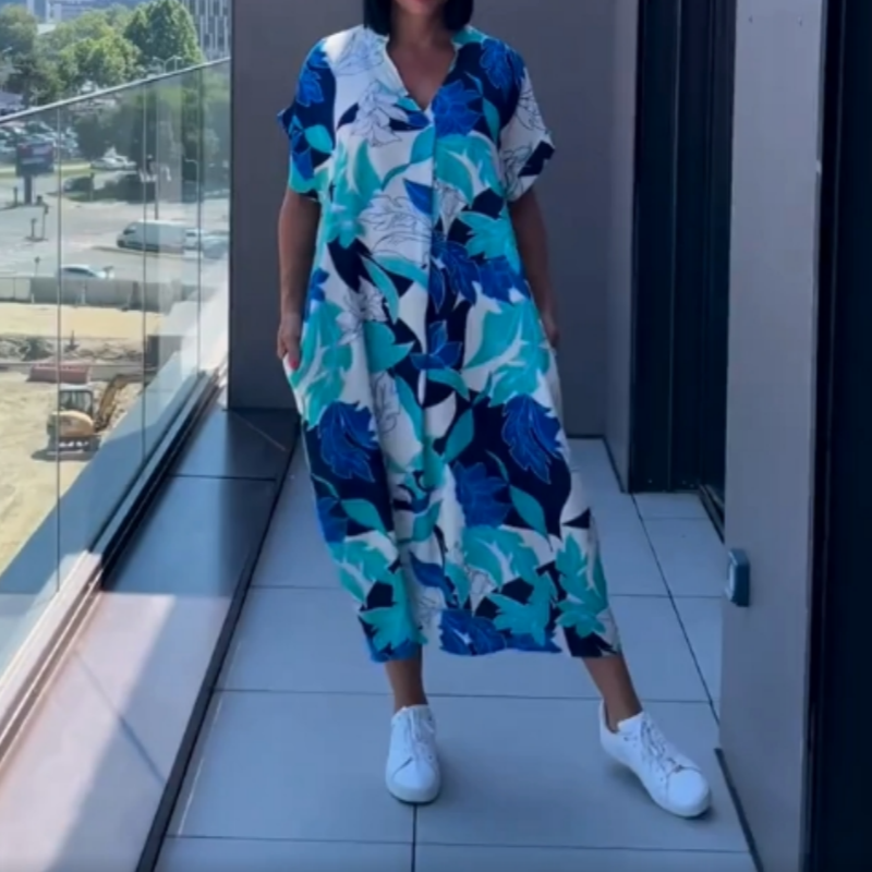 Phoenix | Lässiges, elegantes, bedrucktes Kleid mit V-Ausschnitt für Damen