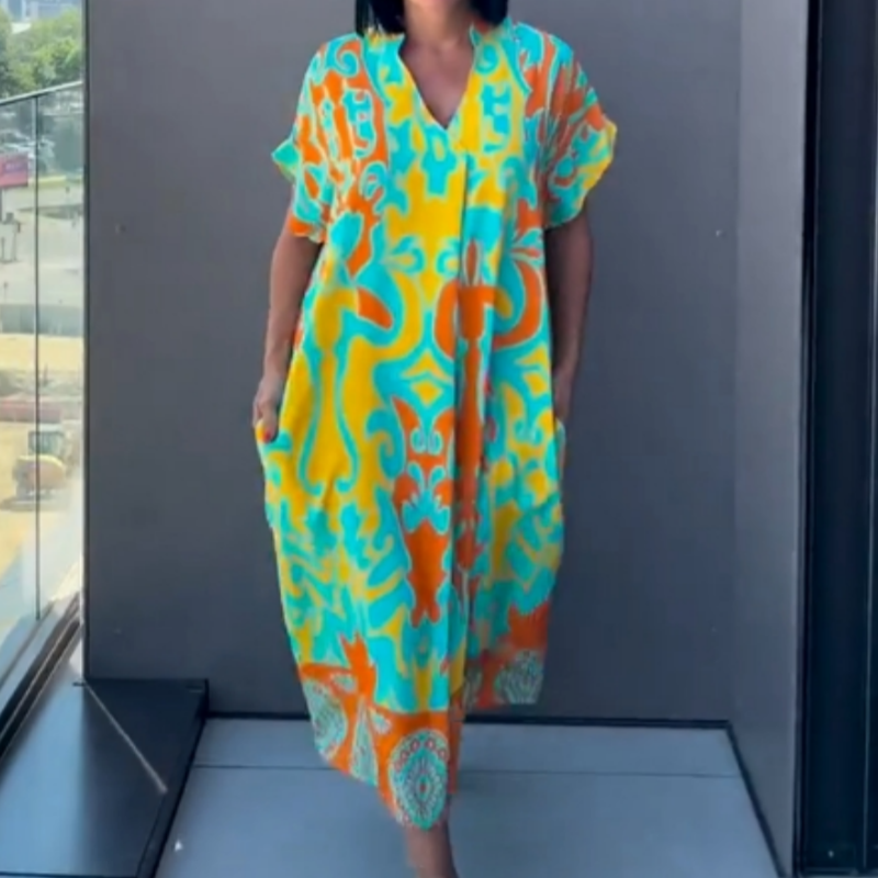 Katherine | Lässiges, elegantes, bedrucktes Kleid mit V-Ausschnitt für Damen