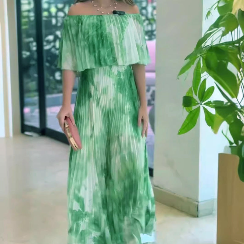 Susan | Bedrucktes, plissiertes Off-Shoulder-Kleid für Damen