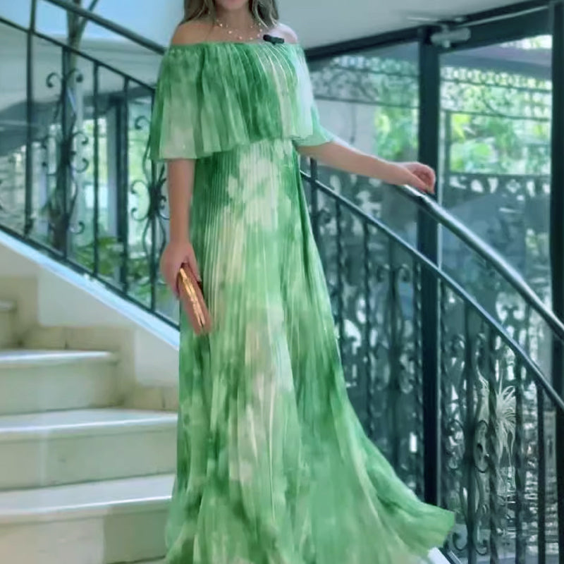 Susan | Bedrucktes, plissiertes Off-Shoulder-Kleid für Damen