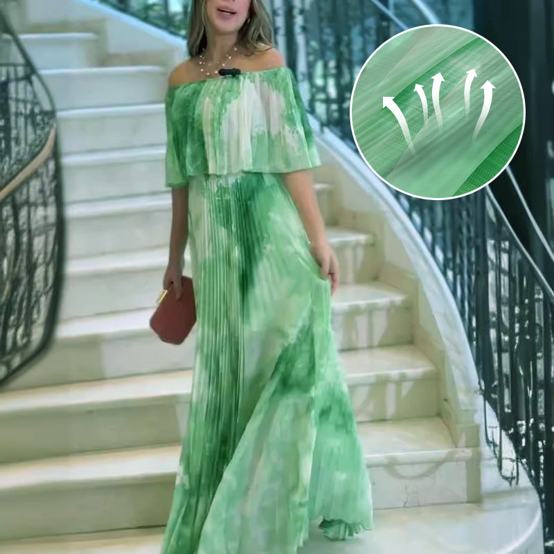 Susan | Bedrucktes, plissiertes Off-Shoulder-Kleid für Damen