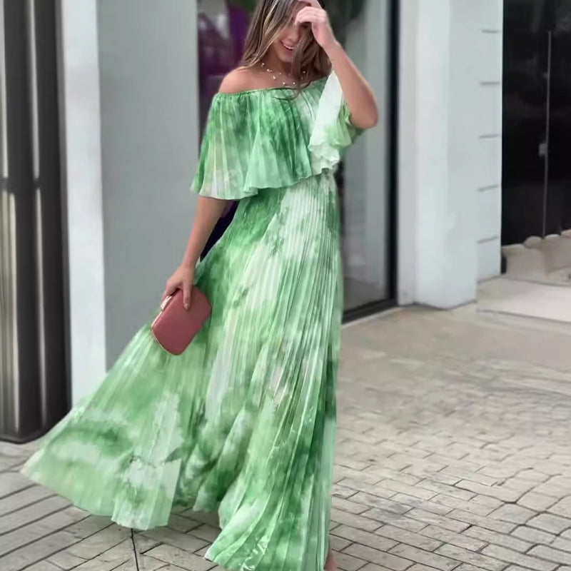 Susan | Bedrucktes, plissiertes Off-Shoulder-Kleid für Damen