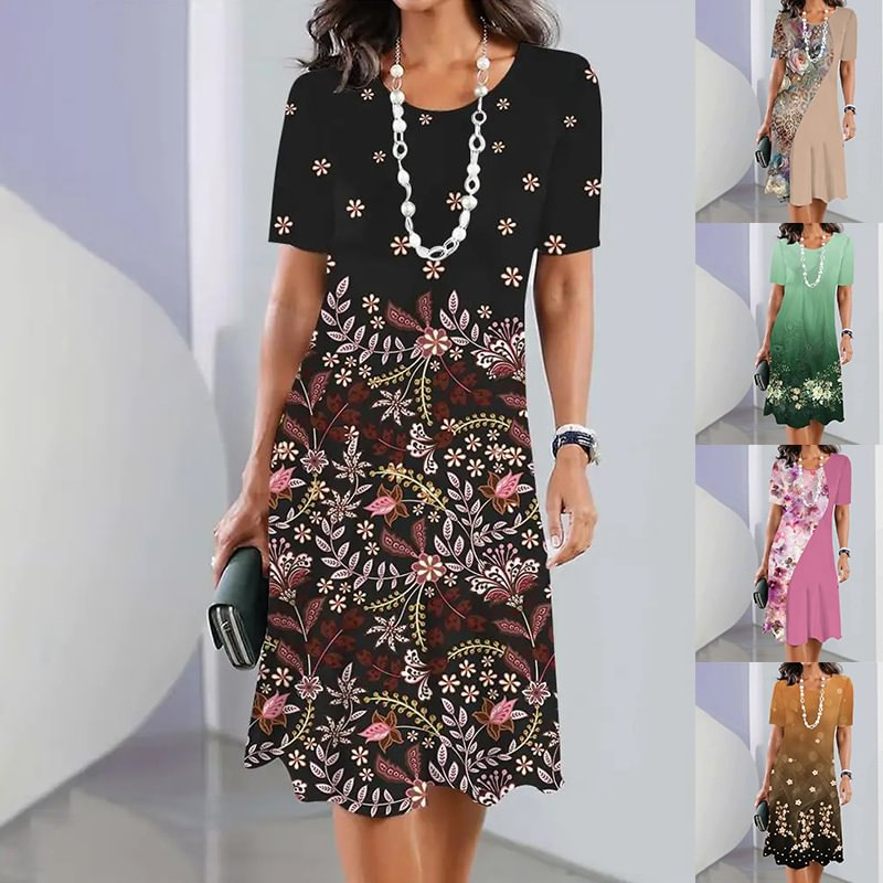 Jaxie | Elegantes blumengemustertes Rundhalskleid