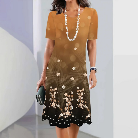 Autumn | Damen elegantes Kleid mit Rundhalsausschnitt in Blumenprint