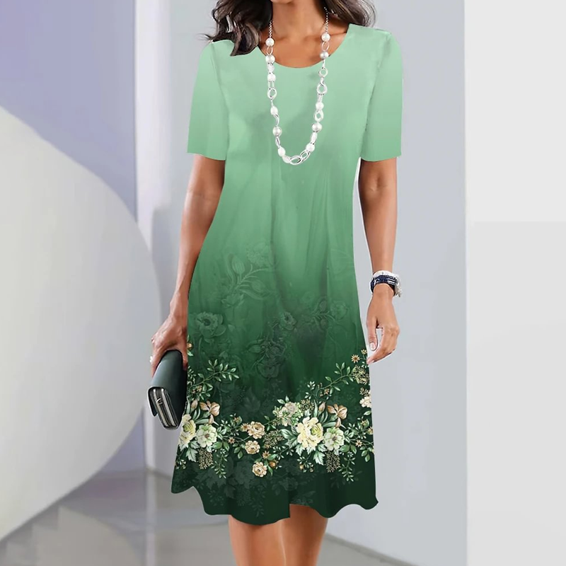 Autumn | Damen elegantes Kleid mit Rundhalsausschnitt in Blumenprint