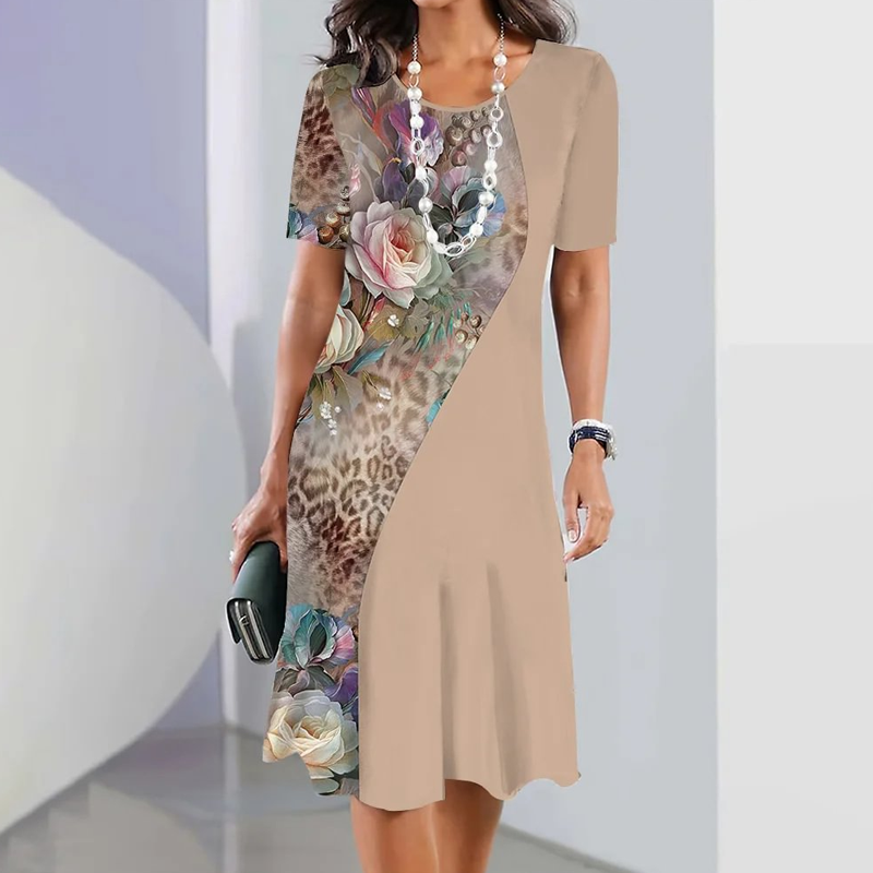 Jaxie | Elegantes blumengemustertes Rundhalskleid