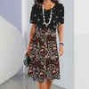 Autumn | Damen elegantes Kleid mit Rundhalsausschnitt in Blumenprint
