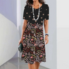 Autumn | Damen elegantes Kleid mit Rundhalsausschnitt in Blumenprint