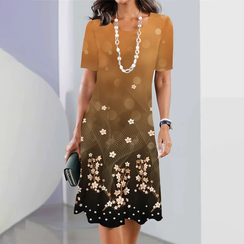 Autumn | Damen elegantes Kleid mit Rundhalsausschnitt in Blumenprint