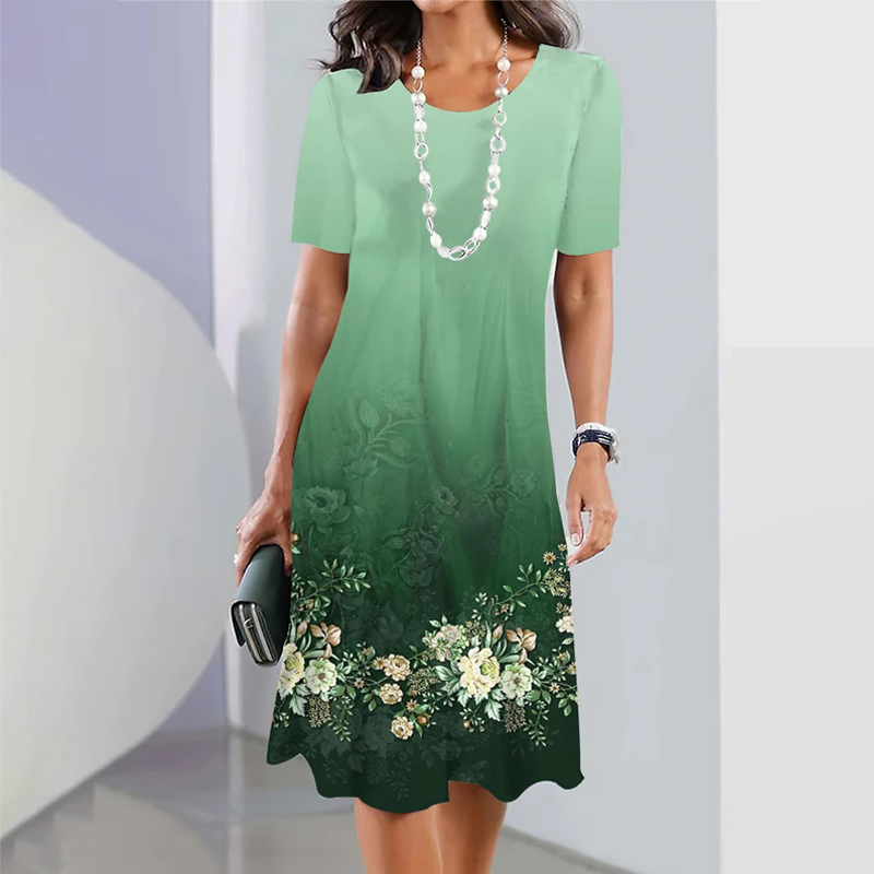 Autumn | Damen elegantes Kleid mit Rundhalsausschnitt in Blumenprint