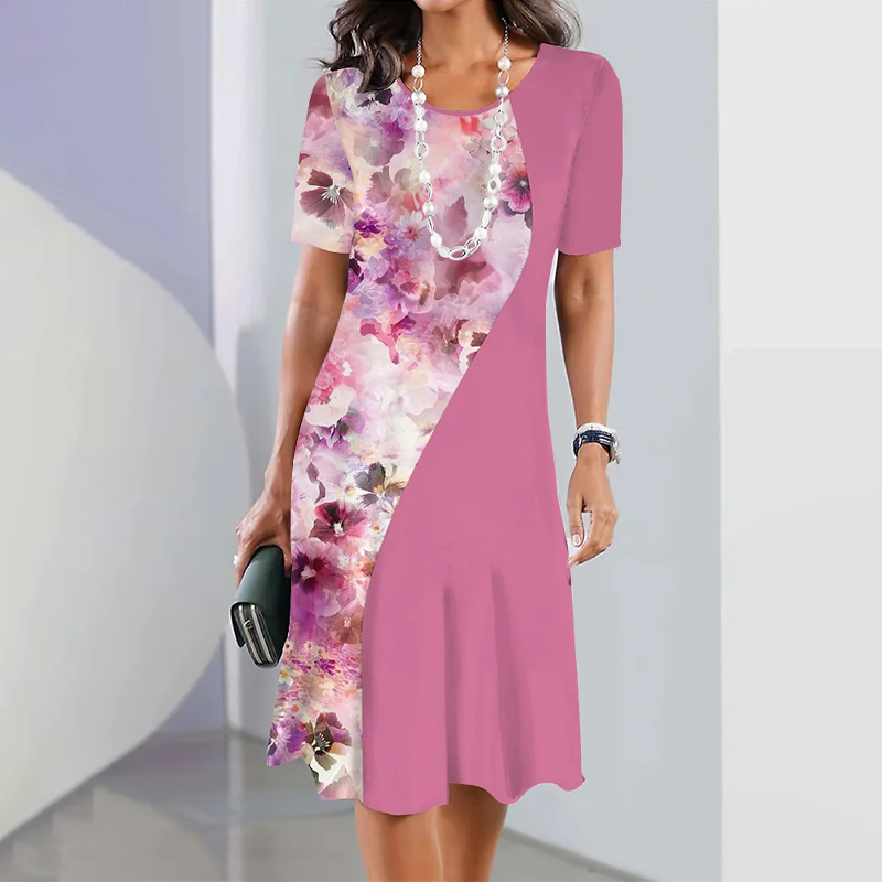 Autumn | Damen elegantes Kleid mit Rundhalsausschnitt in Blumenprint