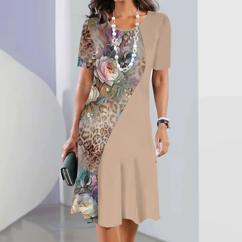 Autumn | Damen elegantes Kleid mit Rundhalsausschnitt in Blumenprint