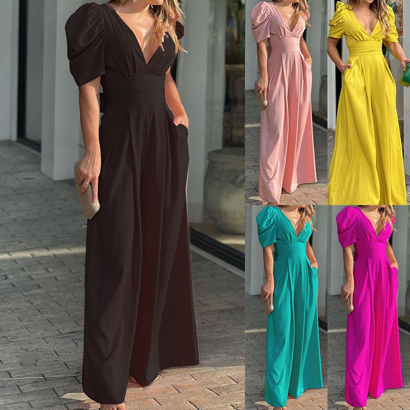 Leo | Jumpsuits mit tiefem V-Ausschnitt und weitem Bein für Damen