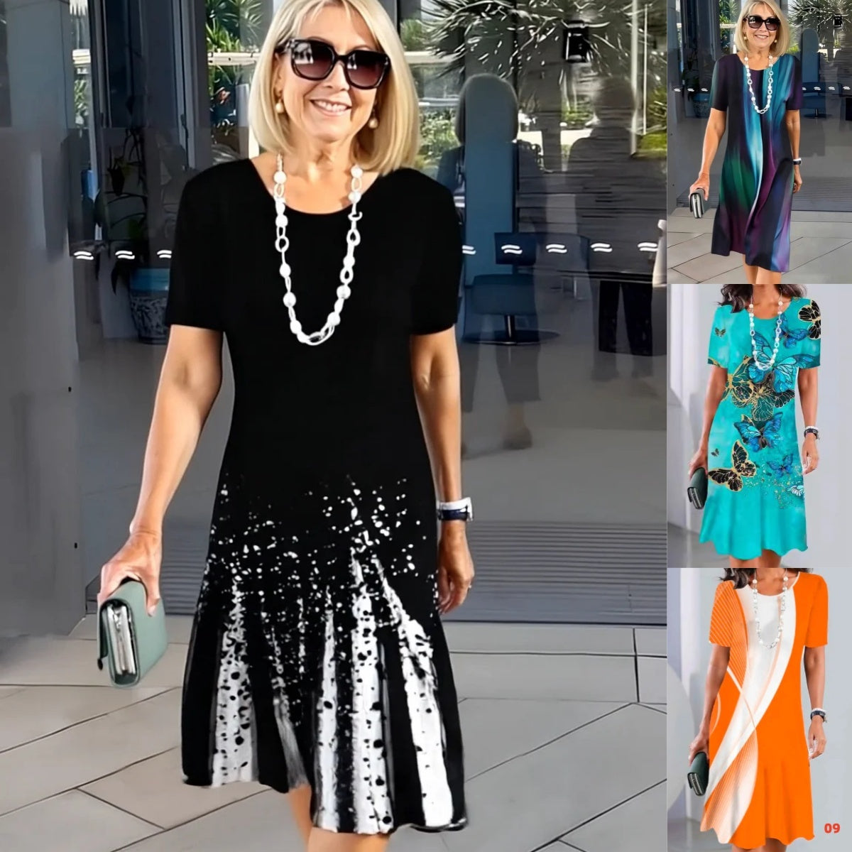 Terence | Damen plissiertes Kleid in bunten Blöcken