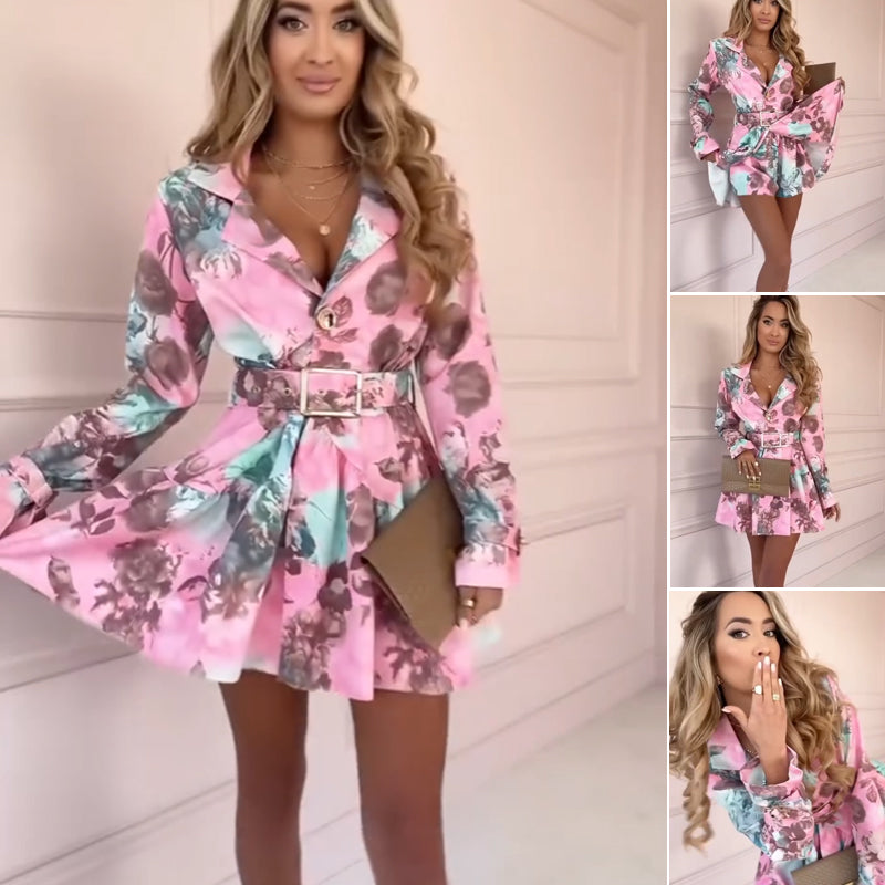Luna | Frauen Mode floral taillierte Langarmkleider