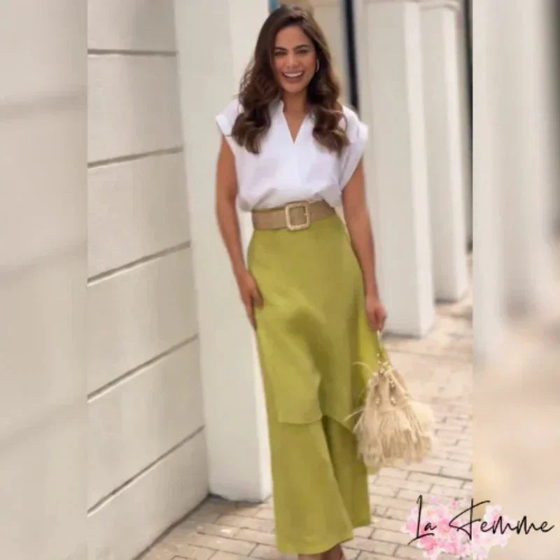 Brennan | Damen Elegantes Zweiteiler-Set: Top mit V-Ausschnitt & Hose mit Weiten Beinen