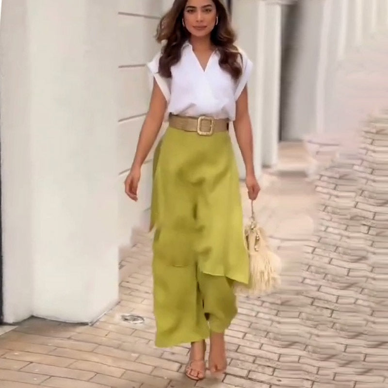 Brennan | Damen Elegantes Zweiteiler-Set: Top mit V-Ausschnitt & Hose mit Weiten Beinen