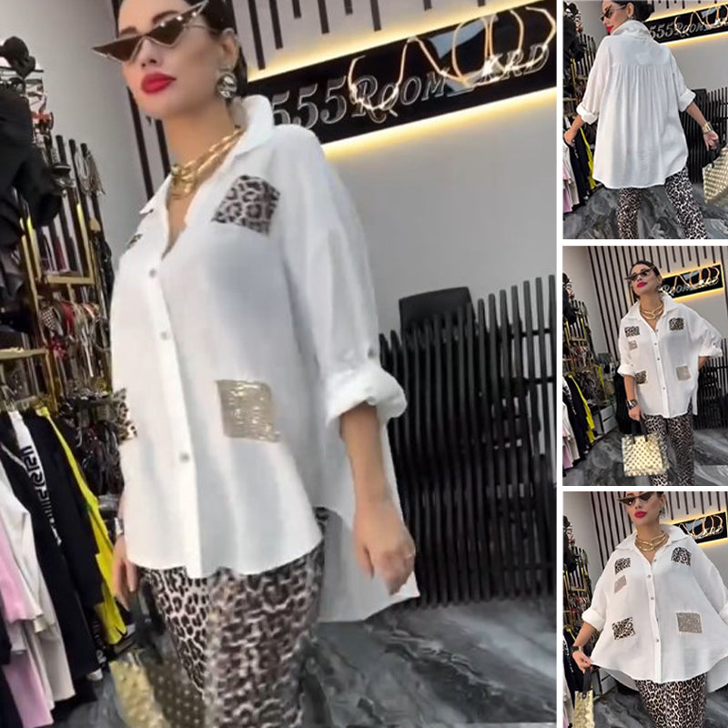 Nicole | Damen lässiges, modisches zweiteiliges Set mit Leopardenmuster