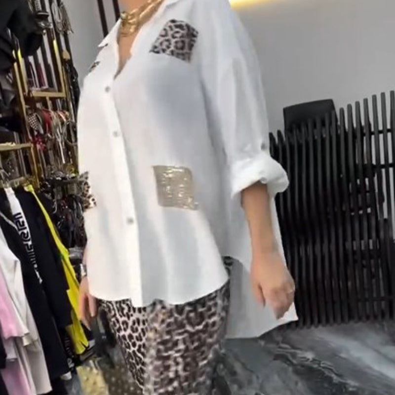 Nicole | Damen lässiges, modisches zweiteiliges Set mit Leopardenmuster