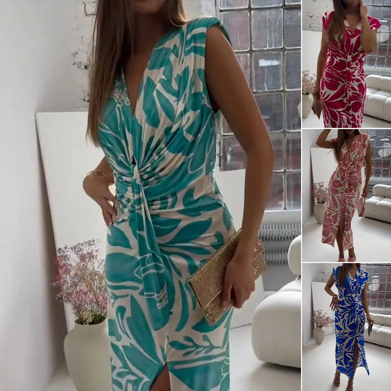 Georgina | Ärmelloses, bedrucktes, geschlitztes Kleid