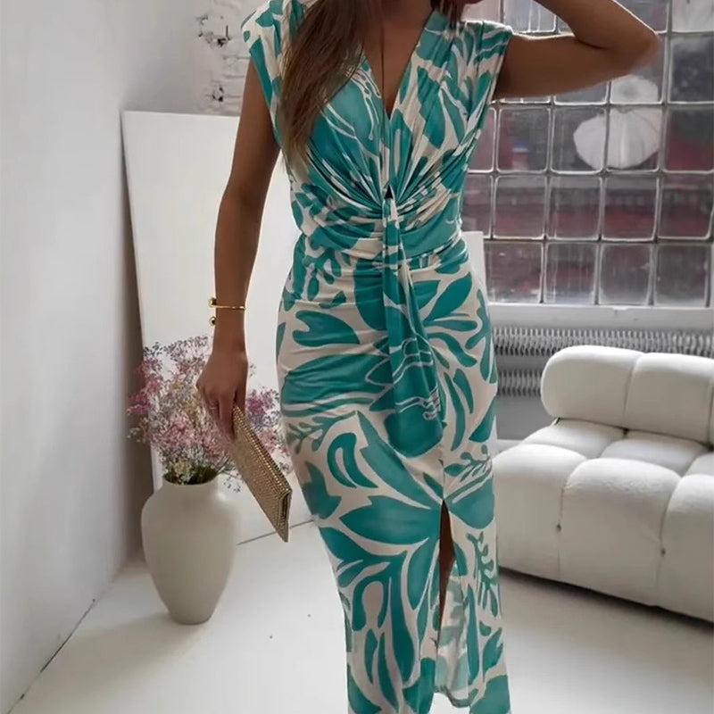 Georgina | Ärmelloses, bedrucktes, geschlitztes Kleid