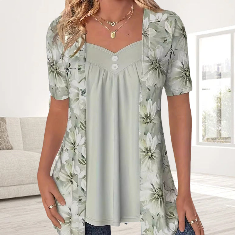 Yanny | Damen unregelmäßiger Blumen-Patchwork-Top