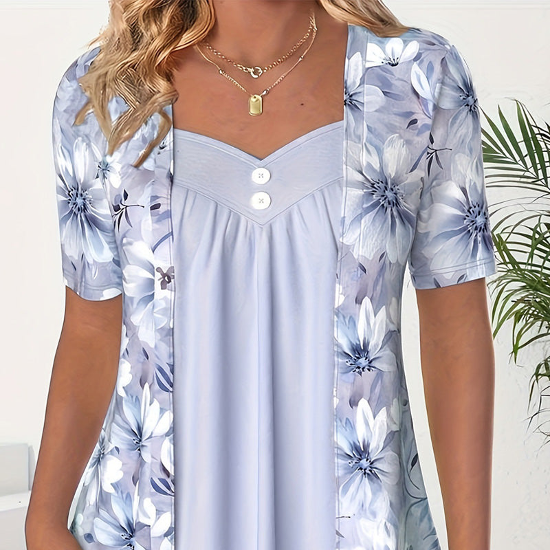 Yanny | Damen unregelmäßiger Blumen-Patchwork-Top