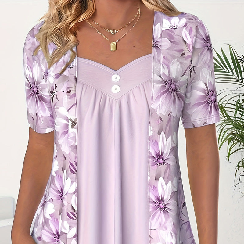 Yanny | Damen unregelmäßiger Blumen-Patchwork-Top