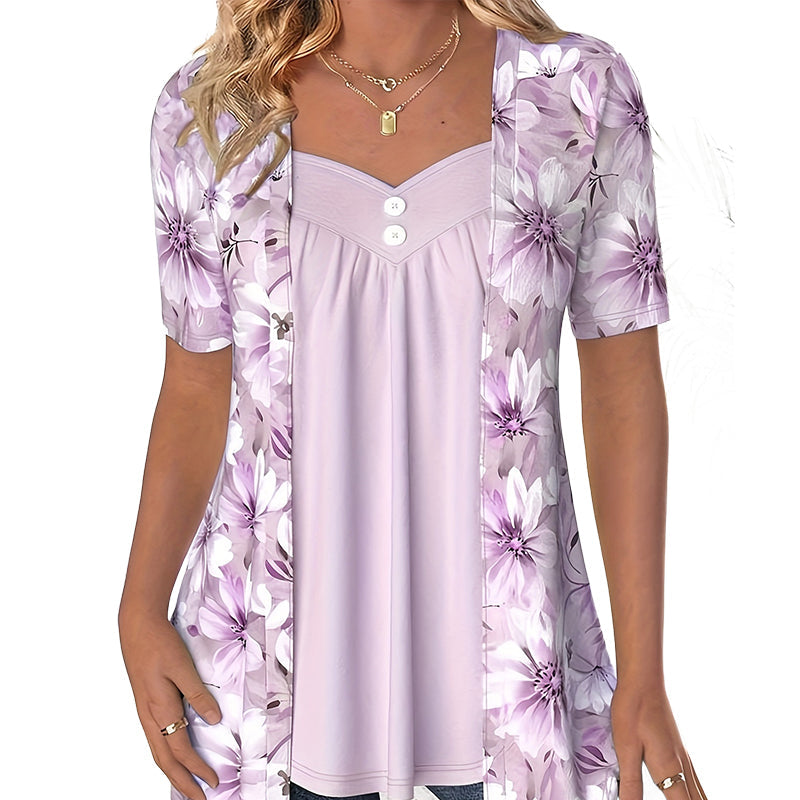 Yanny | Damen unregelmäßiger Blumen-Patchwork-Top