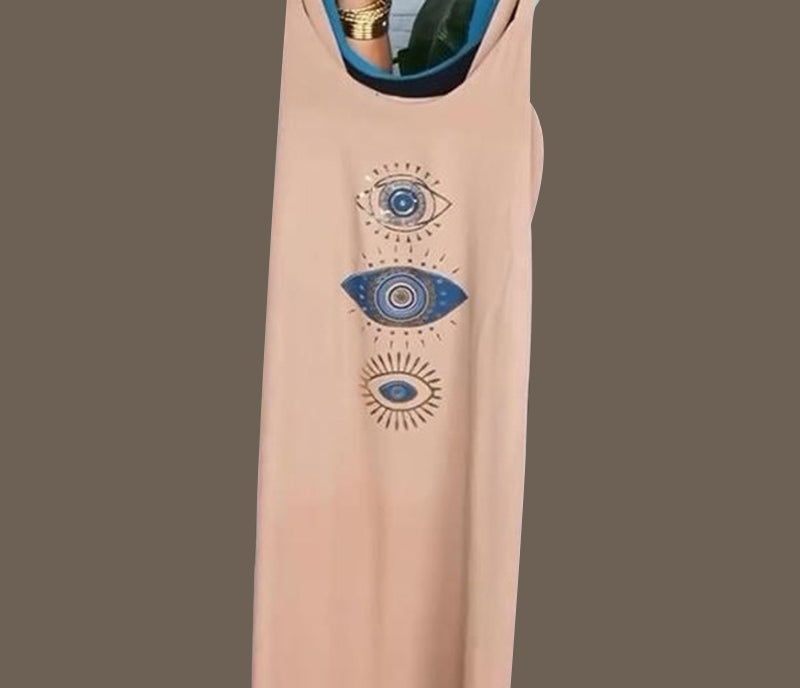 Kyla | Damen langes bedrucktes ärmelloses Kleid