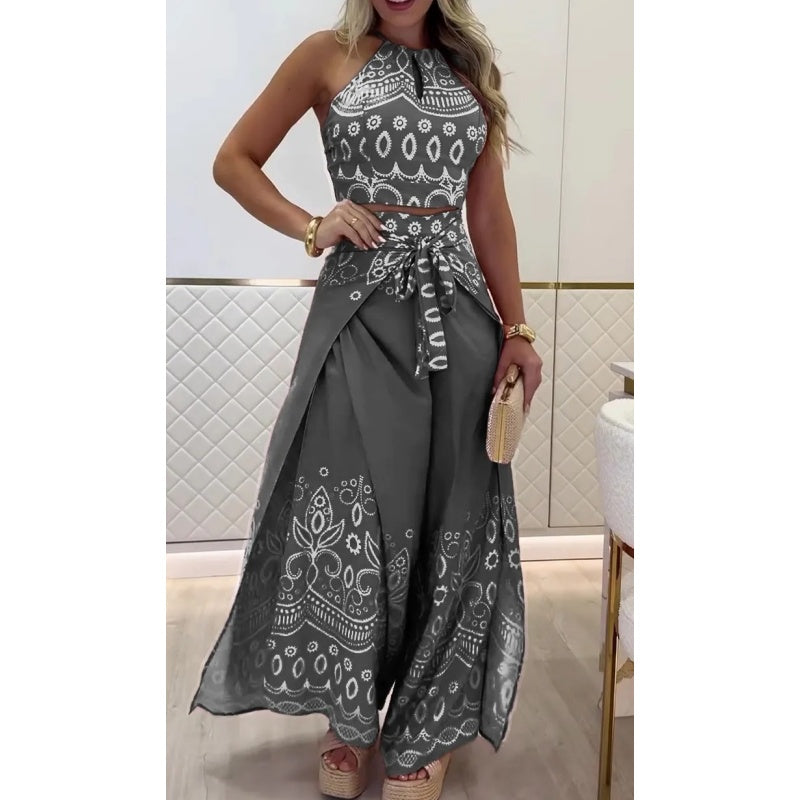 Arely | Damen-Set mit Retro-Muster und ethnischem Neckholder-Oberteil mit ärmellosem