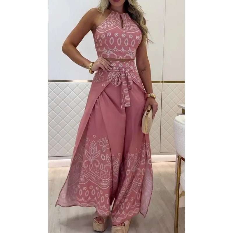 Arely | Damen-Set mit Retro-Muster und ethnischem Neckholder-Oberteil mit ärmellosem