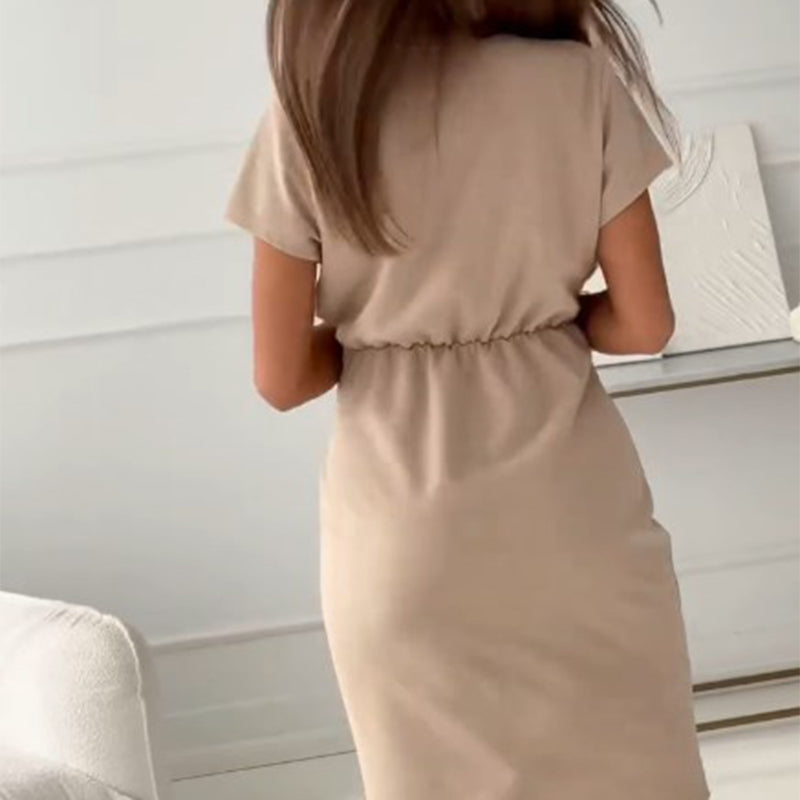 Alvara | 2025 Sommer Neuheiten V-Ausschnitt Kurzarm-Kleid mit Taillenbetonung