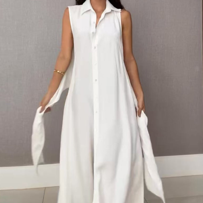 Rose | Ärmelloses Maxikleid für Damen mit Gürtel