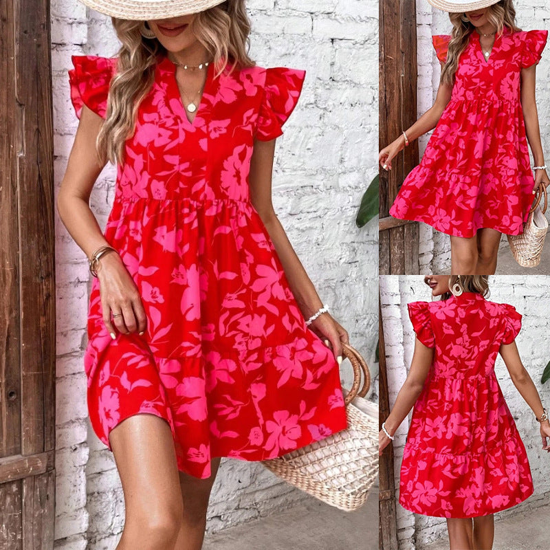 Kenny | Kleid mit Druck und V-Ausschnitt mit Rüschen an den Ärmeln