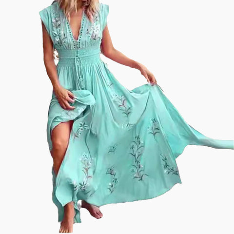Chance | Damisches langes Sommerkleid im Boho-Stil mit Spitzausschnitt