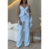Melvie | Damen Top mit Rüscheneffekt und Spaghettiträgern sowie Weit geschnittene Hose Set