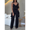 Melvie | Damen Top mit Rüscheneffekt und Spaghettiträgern sowie Weit geschnittene Hose Set